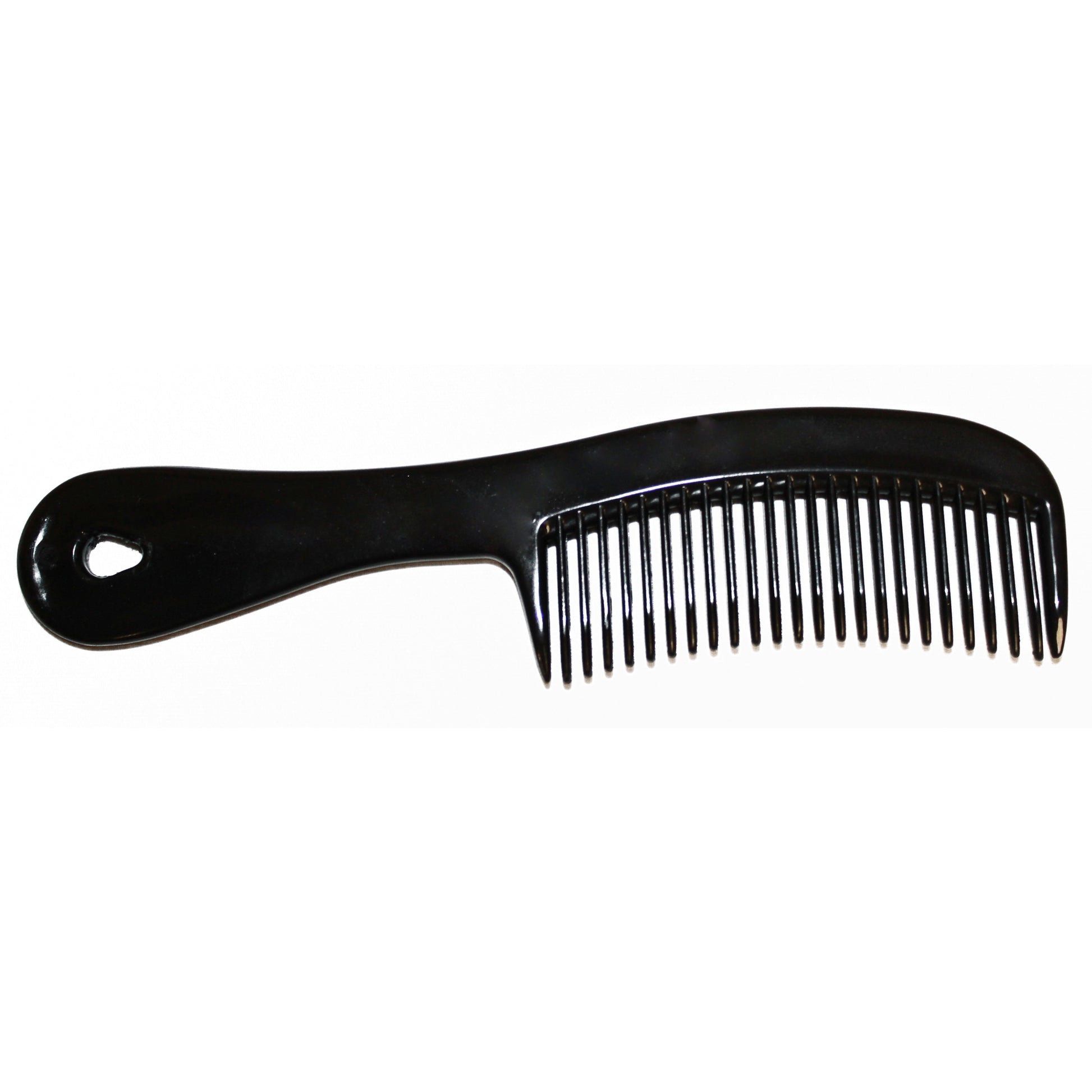 Black plastic comb with handle.