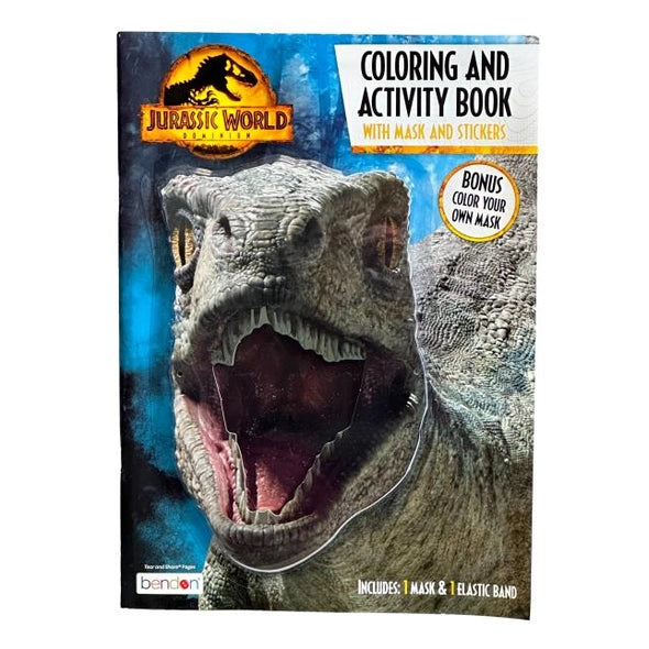 JURASSIC WOLRD COLORING BOOK WITH MASK AND STICKERS
