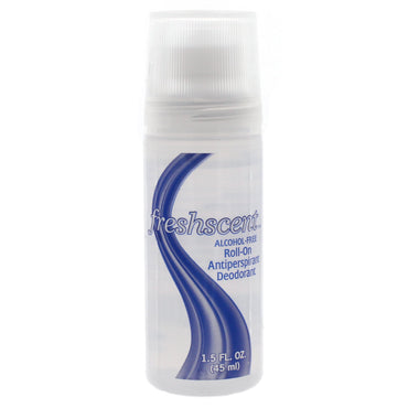 Roll-on deodorant in a clear bottle with a white cap.