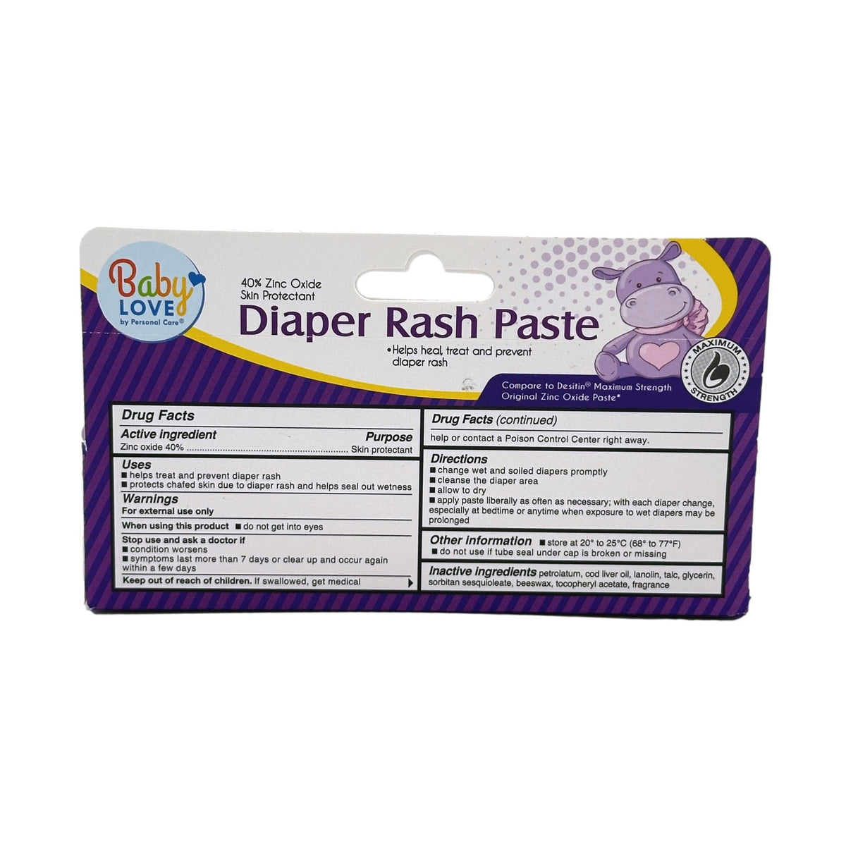 2 OZ DIAPER RASH PASTE 40% ZINC OXIDE SKIN PROTECTANT