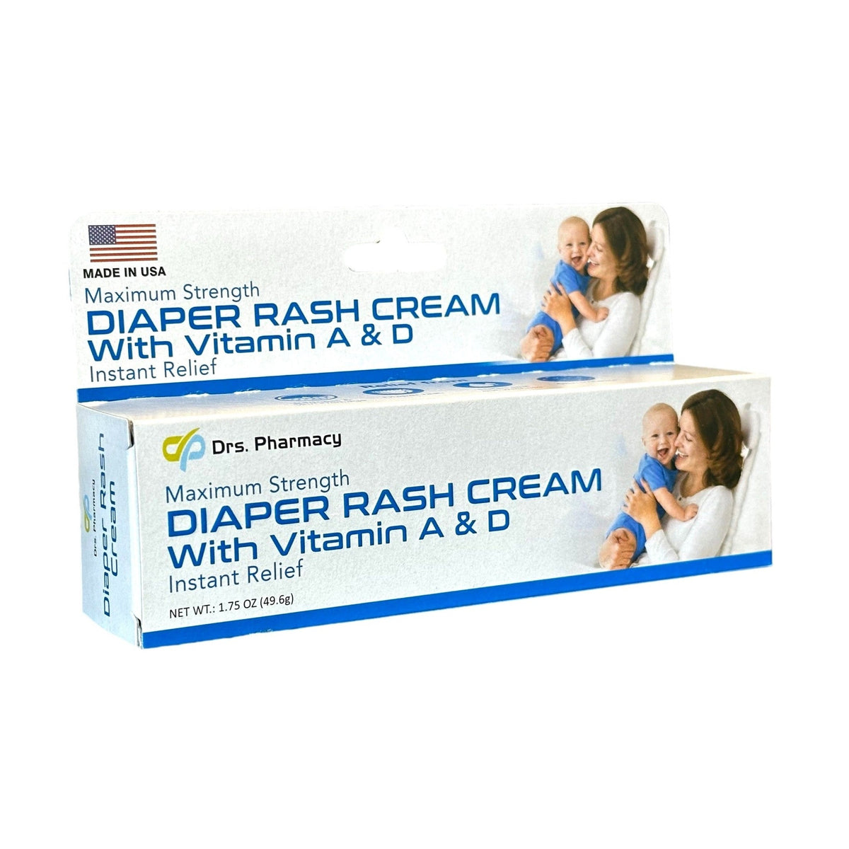 Two white boxes of diaper rash cream. The boxes feature an image of a woman holding a baby.