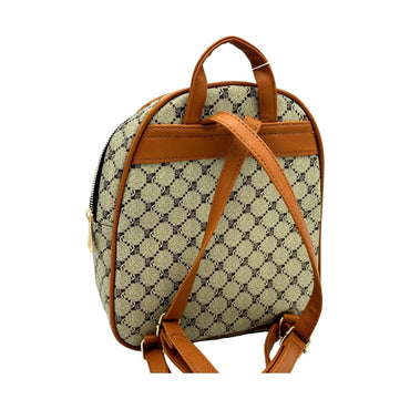 Brown patterned leather mini backpack.