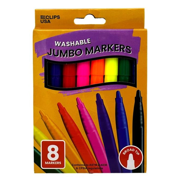 8 CT BROAD TIP JUMBO MARKERS WASHABLE CLASSIC COLORS