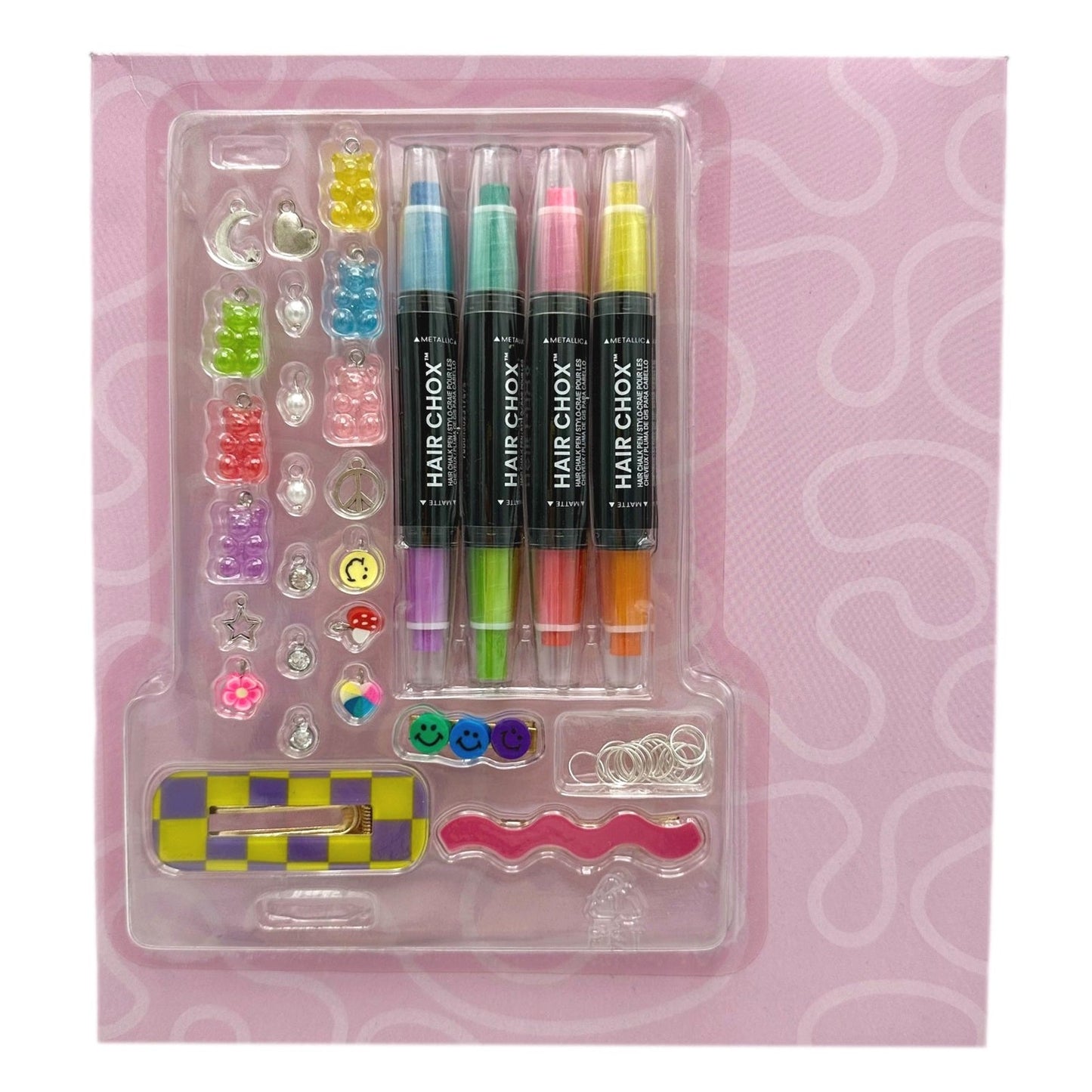 Hair chalk and charms toy set with packaging.