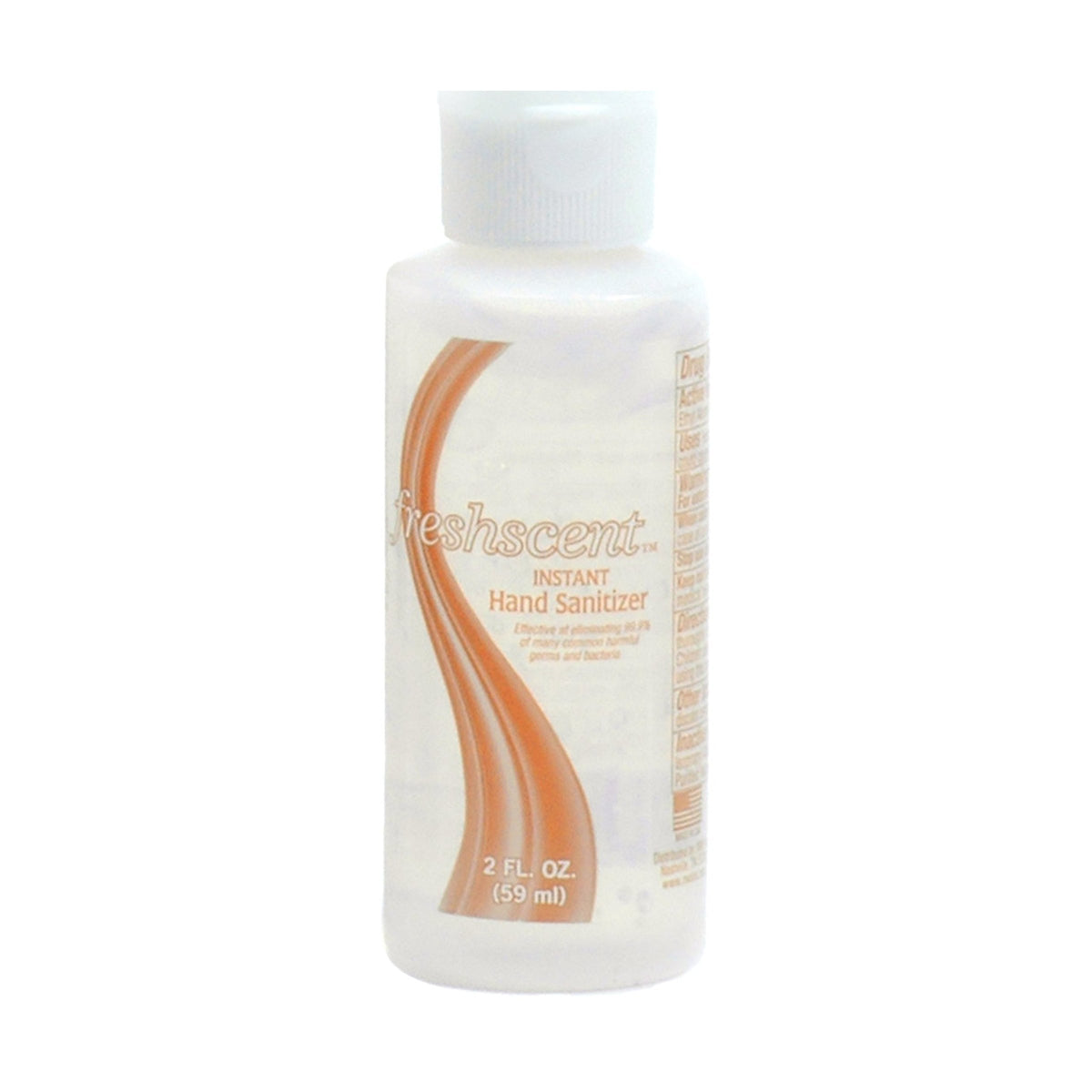 Bottle of Freshscent hand sanitizer with an orange design.