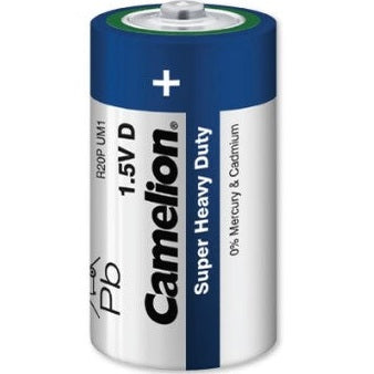 A D-cell battery labeled "Camelion".