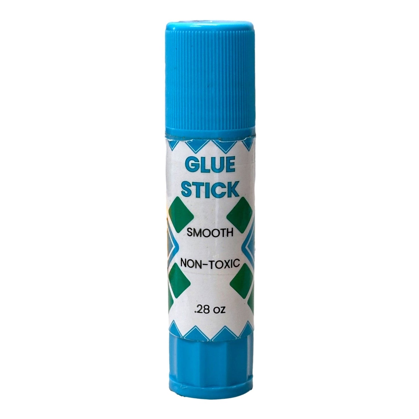 Blue glue stick with white label.