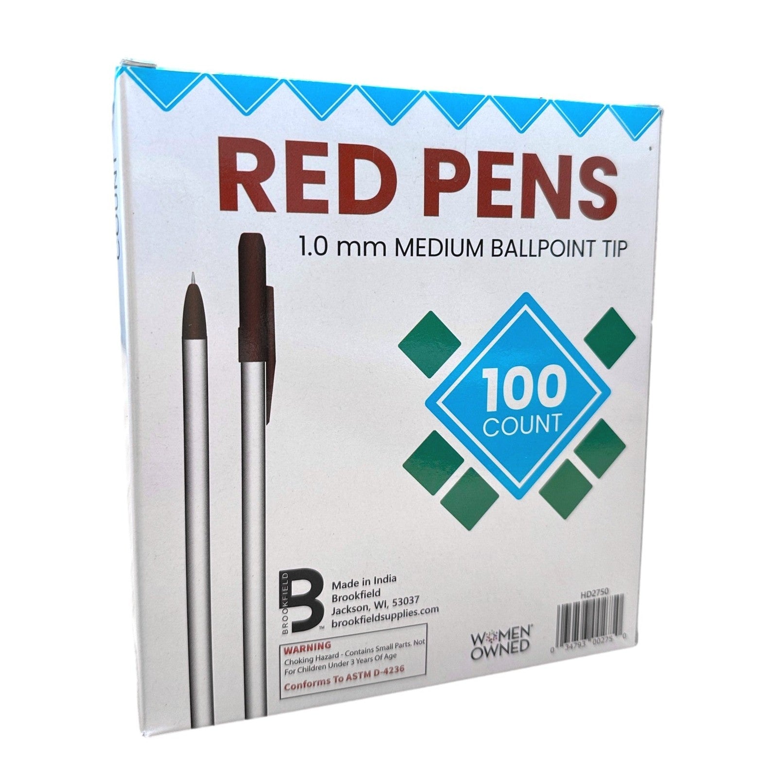 Box of red pens, 1.0 mm medium ballpoint tip, 100 count.