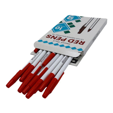 Package of ten red Brookfield ballpoint pens.