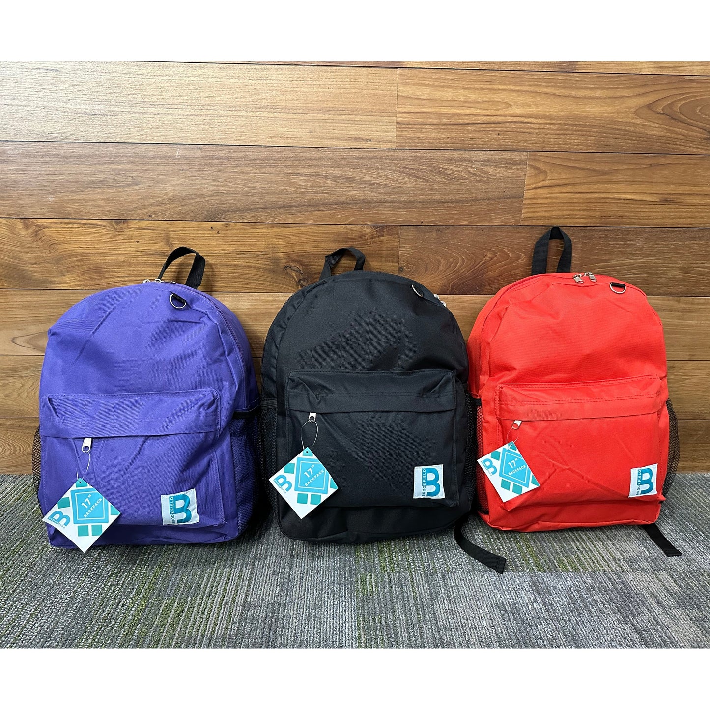 17 IN STURDY SCHOOL BACKPACK 2 MESH SIDE POCKETS ASSORTED