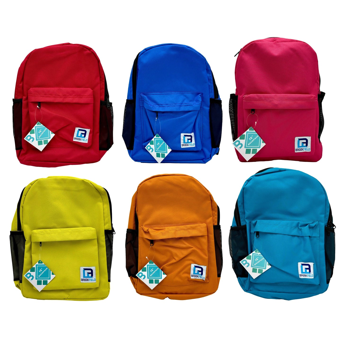 15 IN SCHOOL BACKPACK 2 MESH SIDE POCKETS ASSORTED