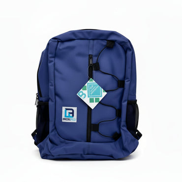 Purple backpack with a visible brand tag on a white background