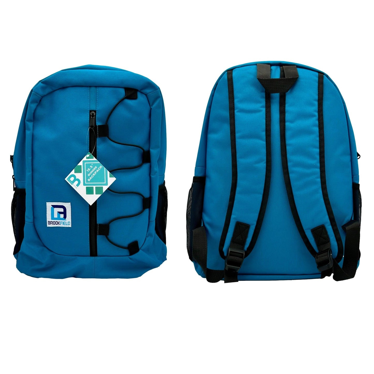 Blue backpack, front and back view.