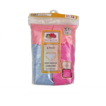 A packaged set of girls' Fruit of the Loom briefs.