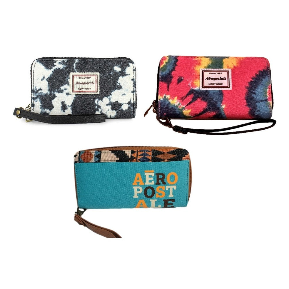Three Aeropostale wallets with wrist straps.