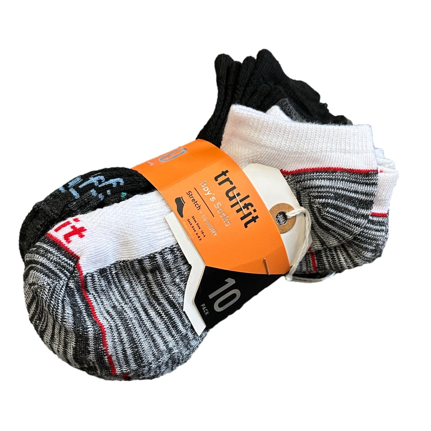 10 PK BOYS NO-SHOW SOCK SHOE SIZE: 10-4 ASSORTED