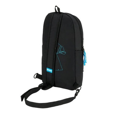 Black Fortnite backpack with blue accents.