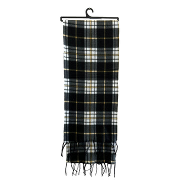 Black and white plaid scarf on a hanger.