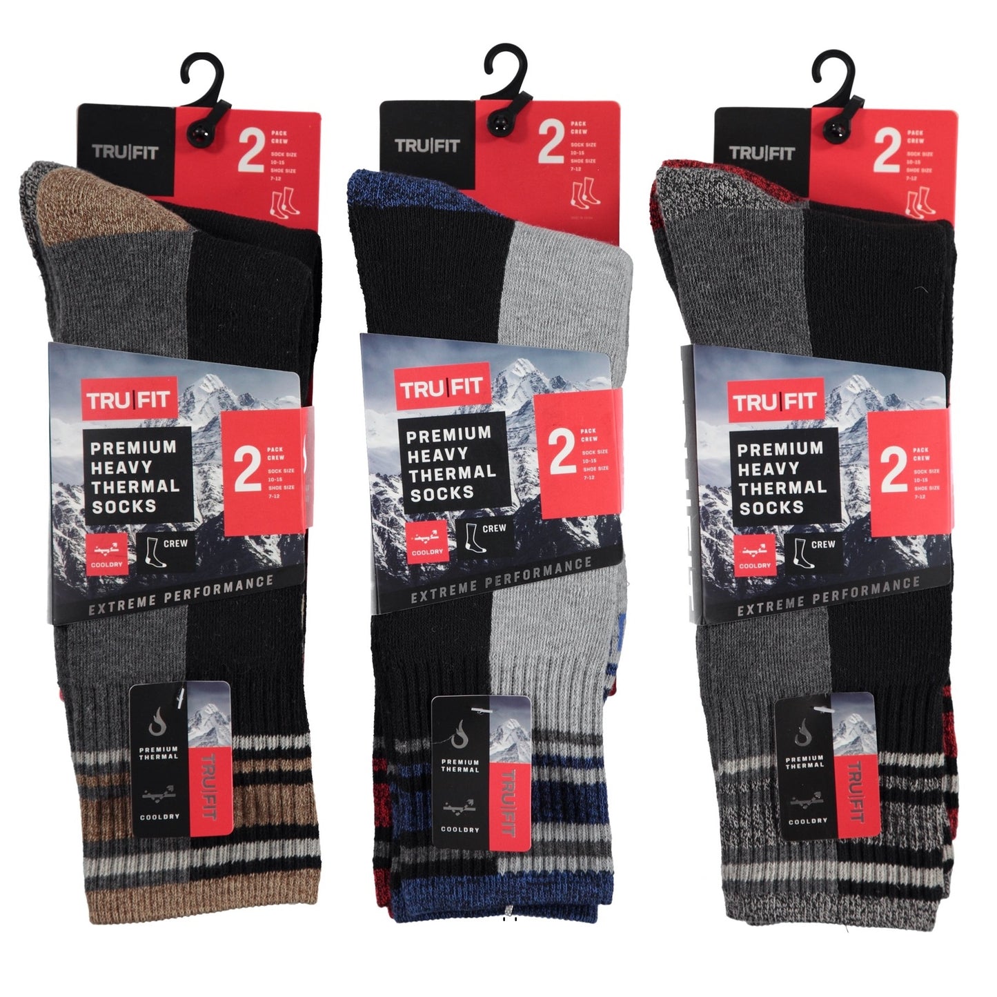 2 PK MEN'S CREW THERMAL SOCKS SHOE SIZE: 10-15 ASSORTED