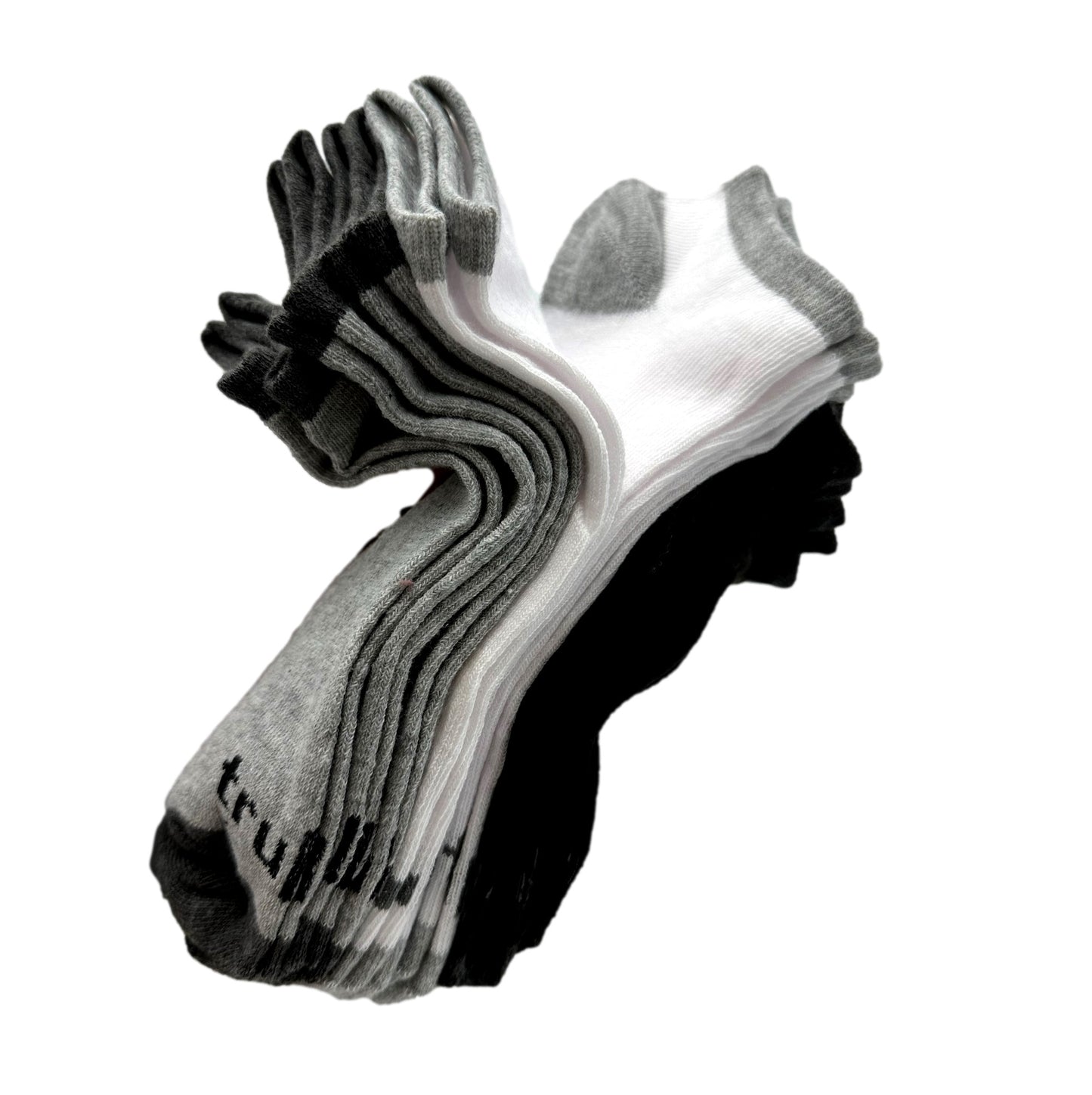 Pile of gray and white socks.