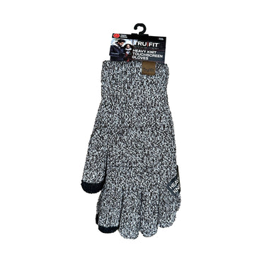 Gray and black knit gloves.