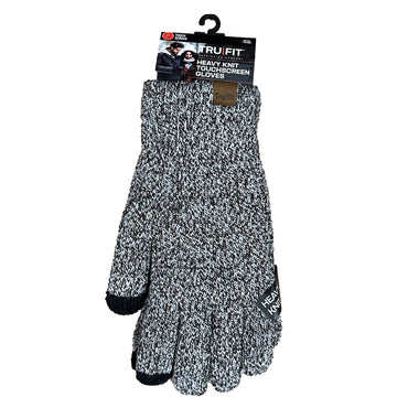 Gray and black knit gloves.