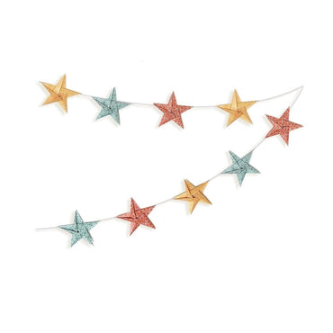 Two strands of star-shaped origami decorations on a white background.