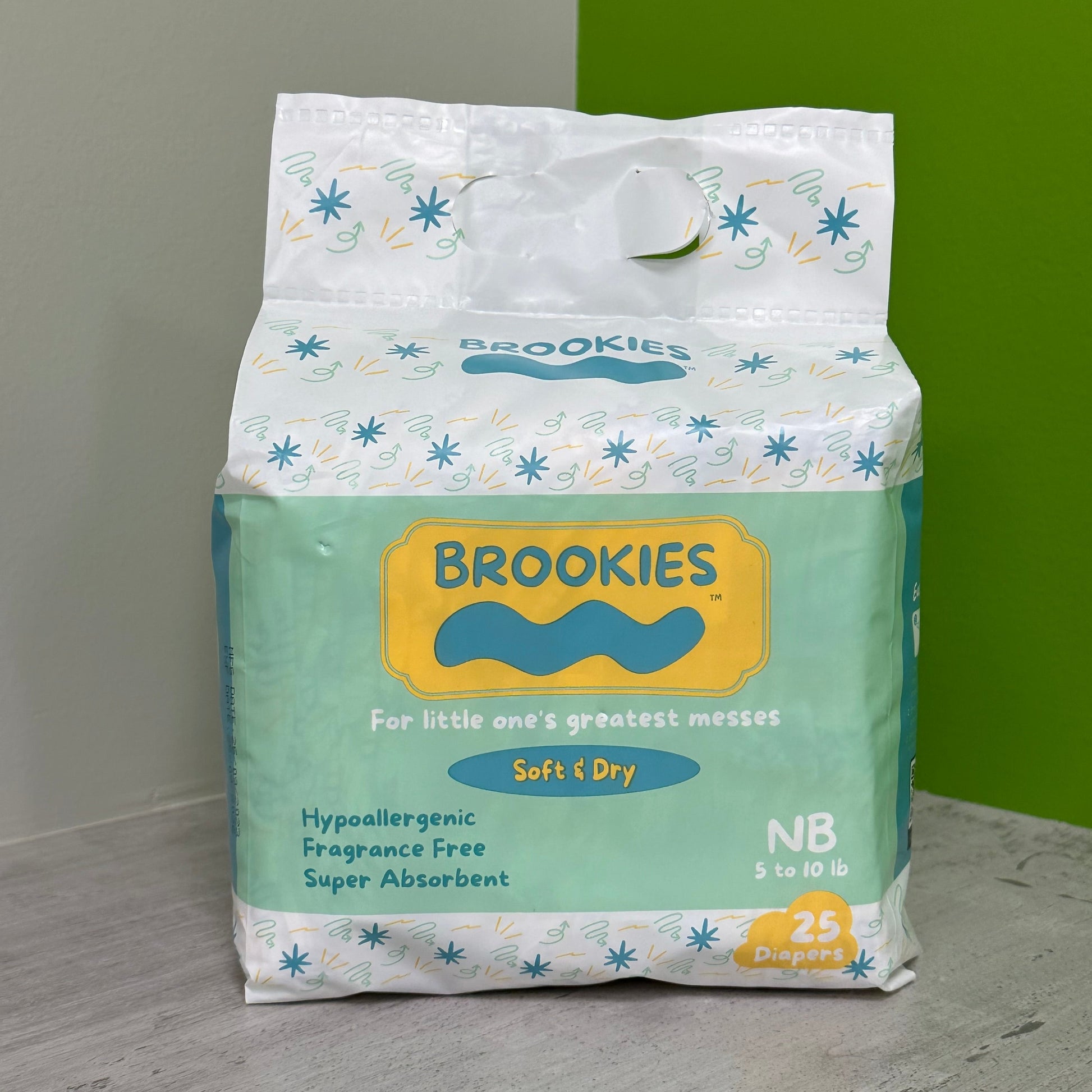 Pack of Brookies brand newborn diapers.