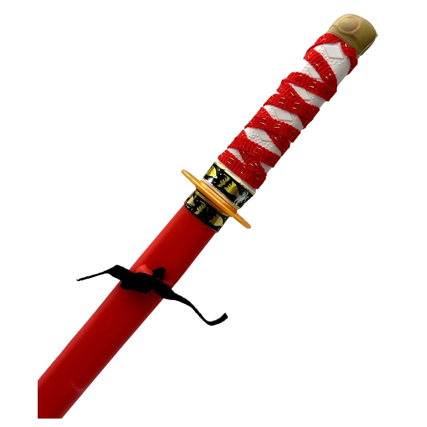 Red katana with red and white handle wrapping.