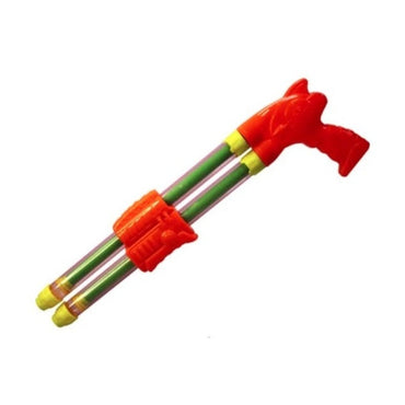 Red and green plastic double-barreled water gun.