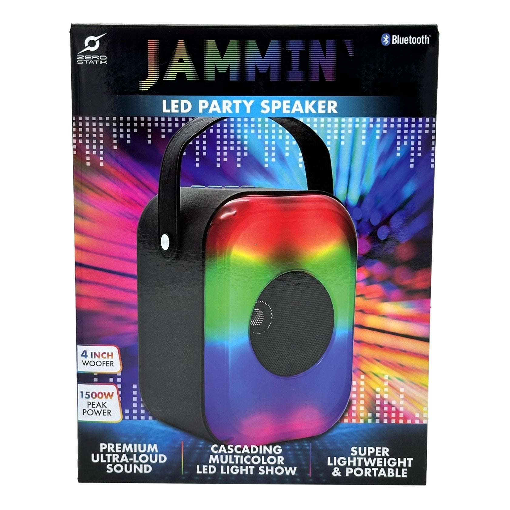 Box for a "Jammin'" LED party speaker with Bluetooth.