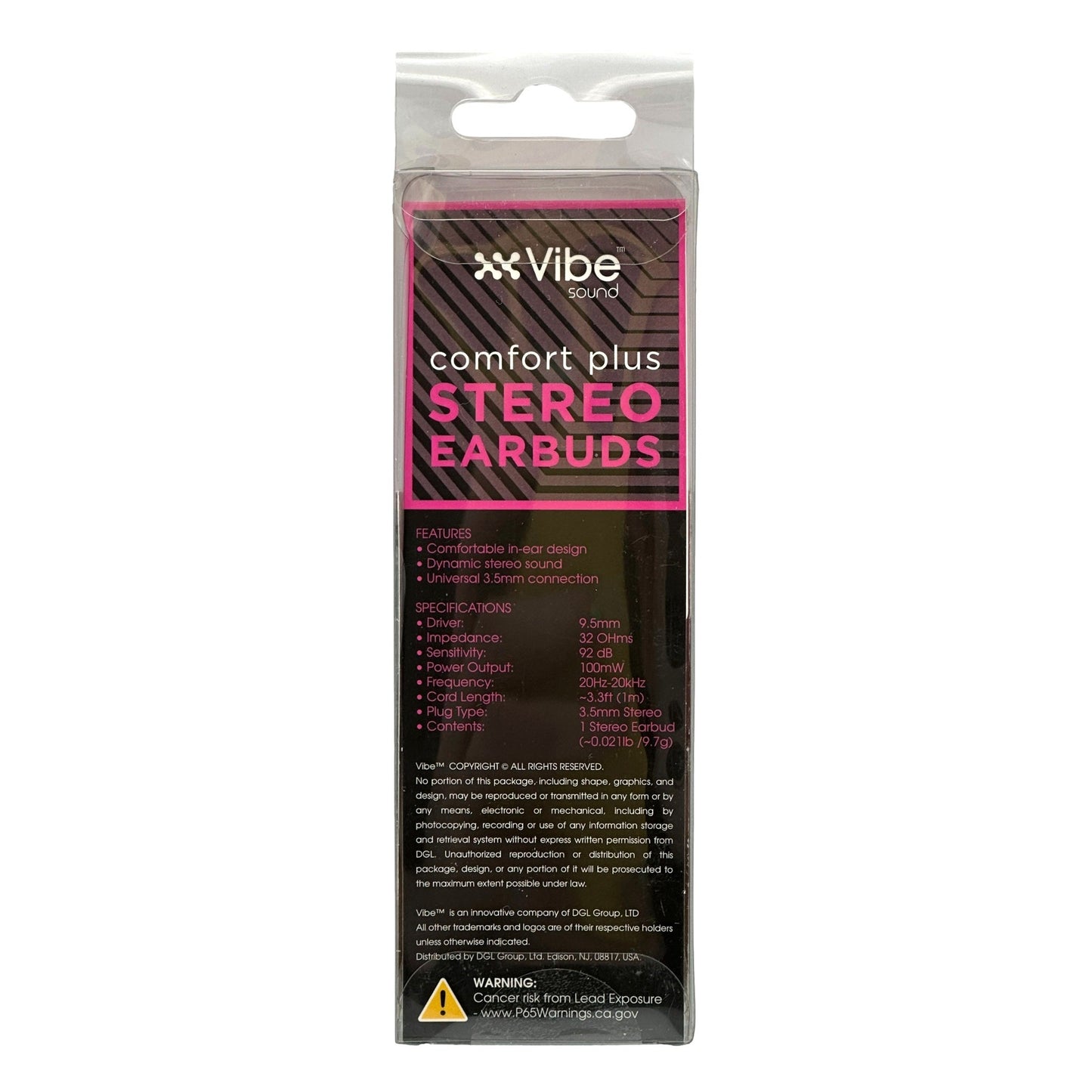 A package of Vibe Sound Comfort Plus Stereo Earbuds.