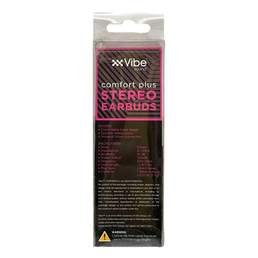 A package of Vibe Sound Comfort Plus Stereo Earbuds.