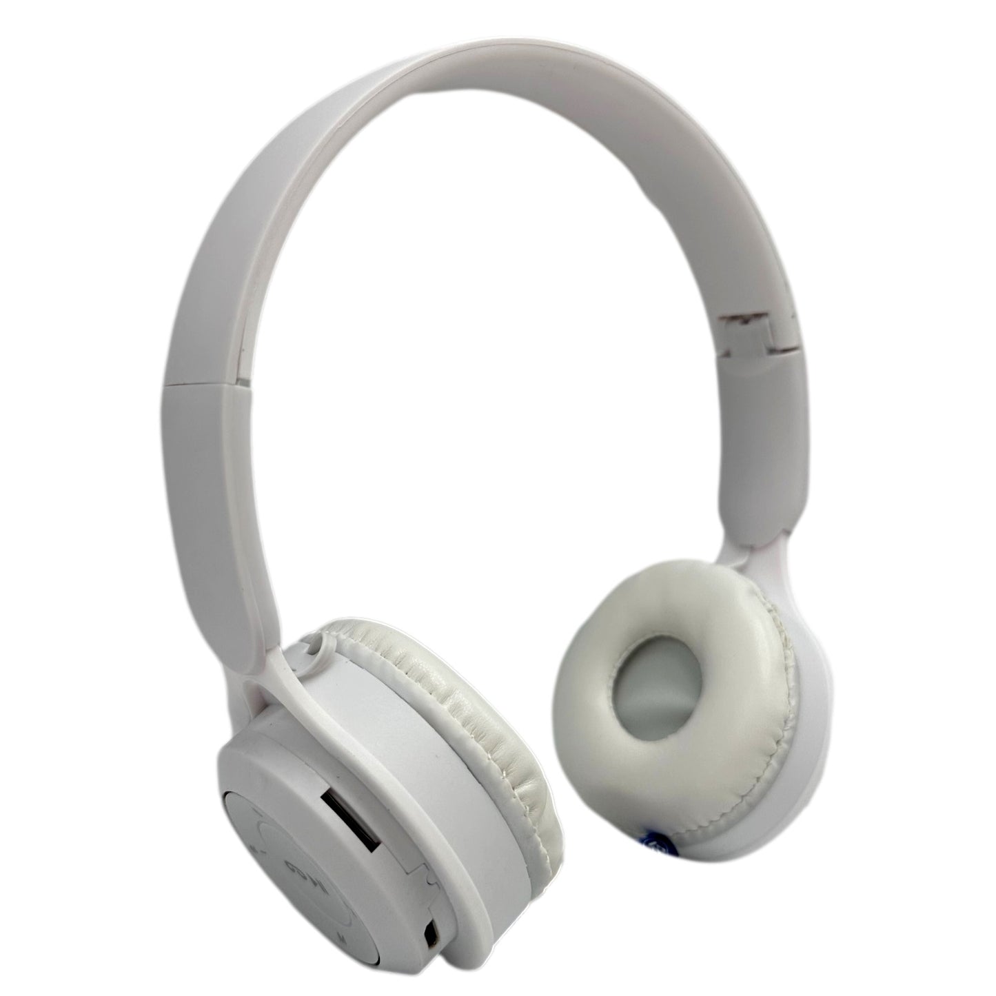 White headphones with circular ear cups.