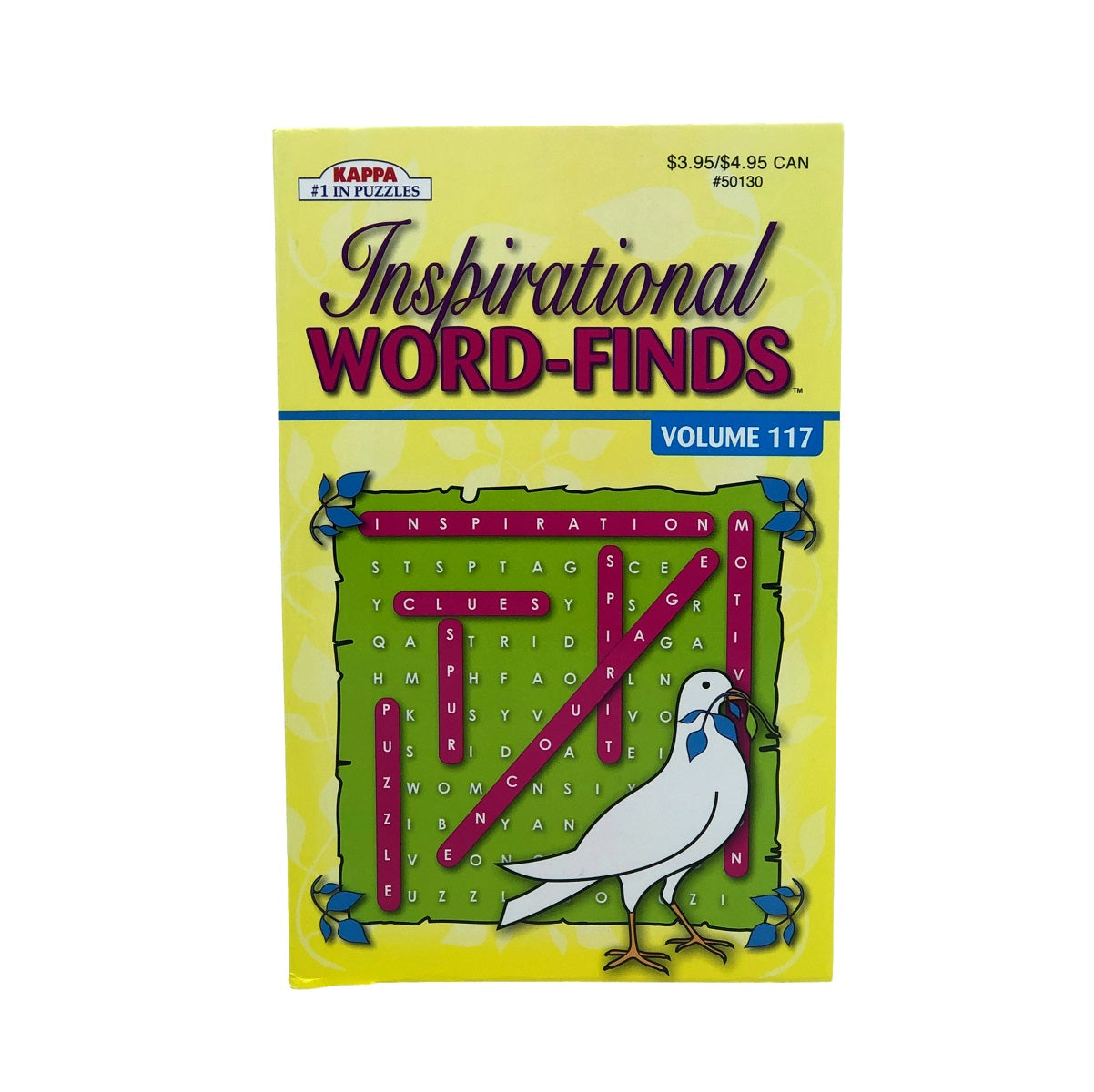Close-up of an "Inspirational Word-Finds" book.