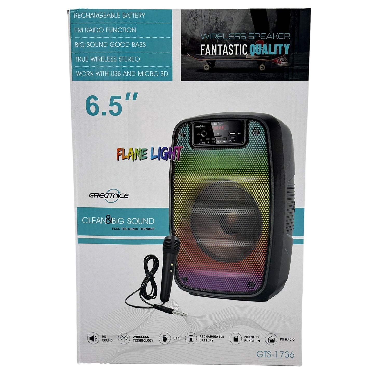 FLAME LIGHT KARAOKE BT SPEAKER & MIC 8.5 X 7 X 12.5 IN