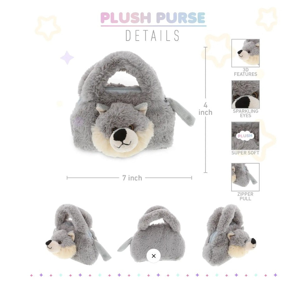 7 IN PLUSH WOLF HANDBAG