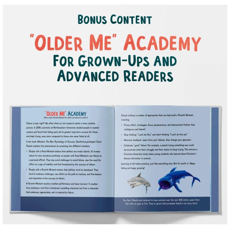 A book page titled "Older Me" Academy for grown-ups and advanced readers.