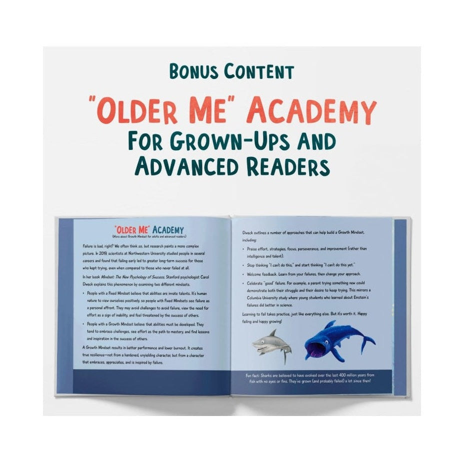 A book page titled "Older Me" Academy for grown-ups and advanced readers.