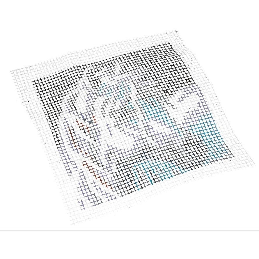 Square mesh with blurry image underneath.