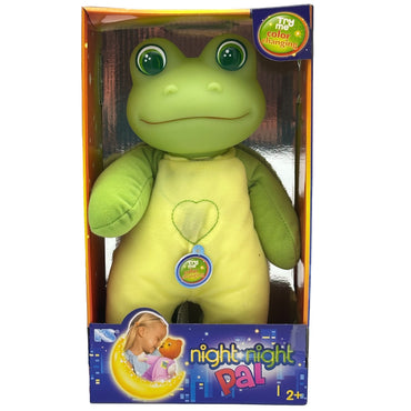 Plush green frog in box. Color changing heart. "Night Night Pal" toy.
