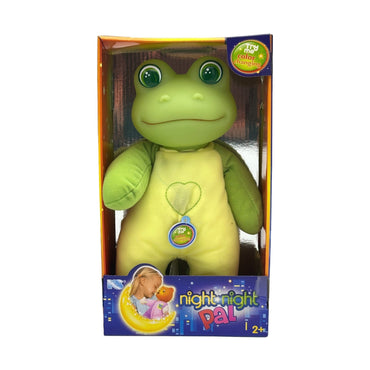 Plush green frog in box. Color changing heart. "Night Night Pal" toy.