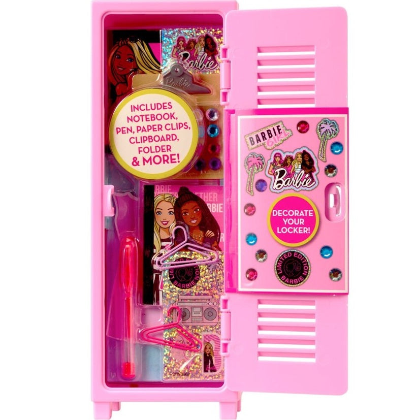 Here is a good alt tag for the image:
Pink Barbie locker with Barbie-themed accessories.