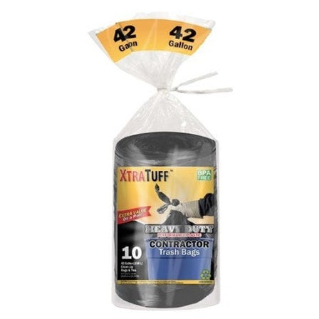 A roll of 42-gallon Xtratuff contractor trash bags.