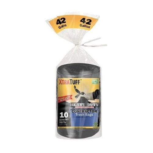 A roll of 42-gallon Xtratuff contractor trash bags.