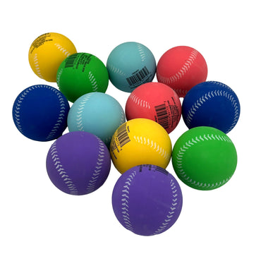 Colorful baseballs with white stitches.