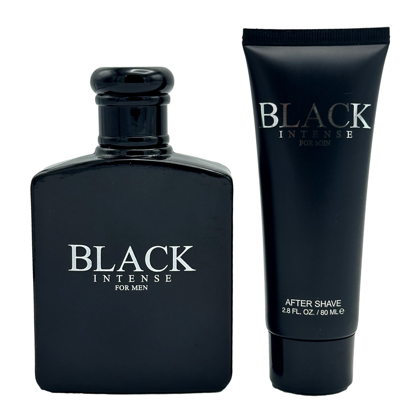 Black "Black Intense for Men" cologne and aftershave set.