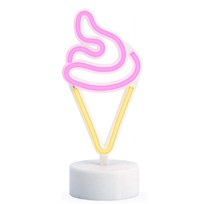 Ice cream cone neon light with pink and yellow.