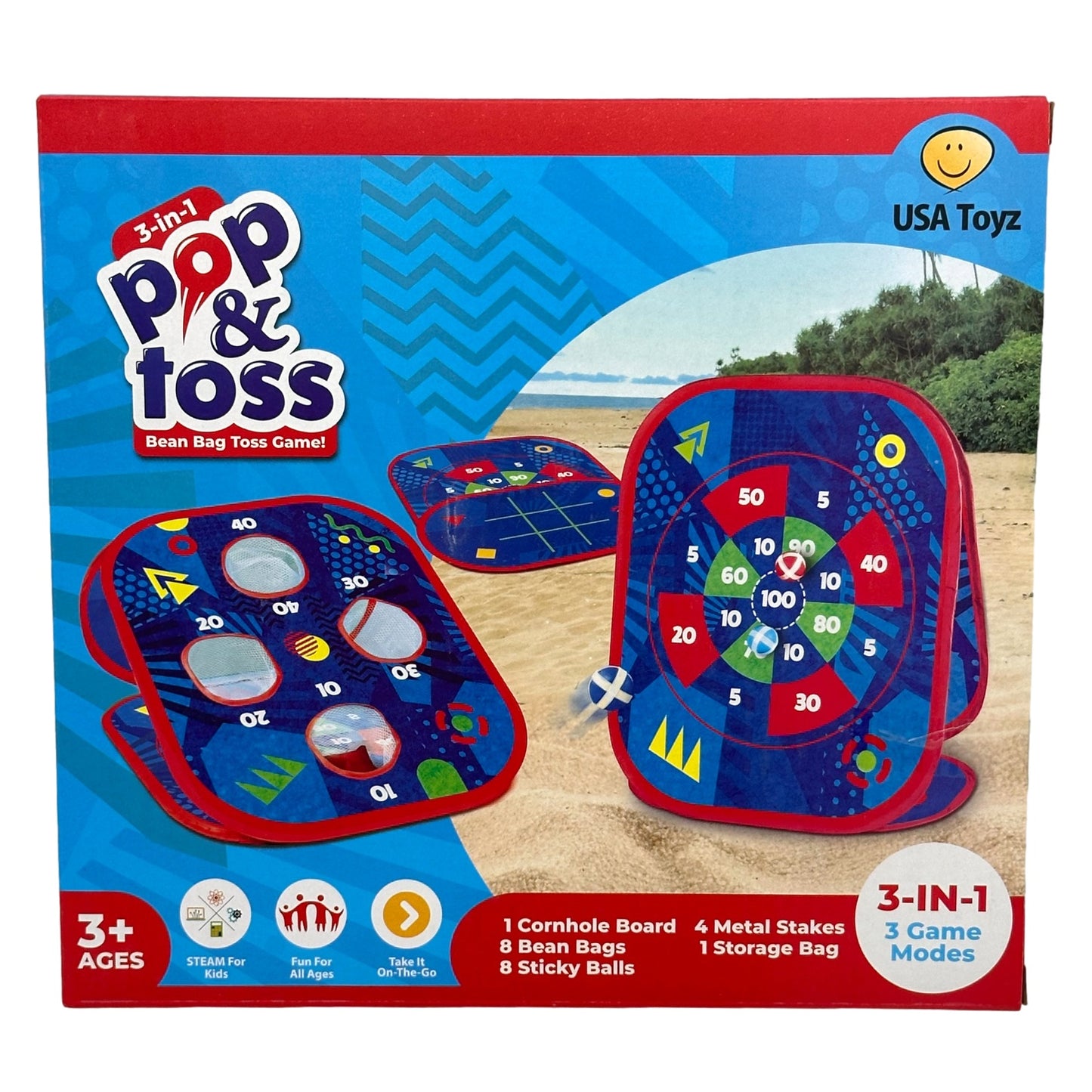 Box of a Pop & Toss 3-in-1 Bean Bag Toss Game.