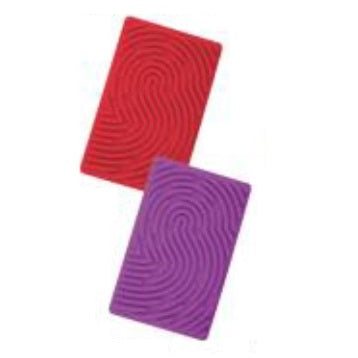 Here are a few alt tags for the image, focusing on different visual details:
* **Two textured craft blocks, one red, one purple.**
* **Red and purple rubber texture plates with wavy fingerprint pattern.**
* **Close-up of textured crafting supplies.**